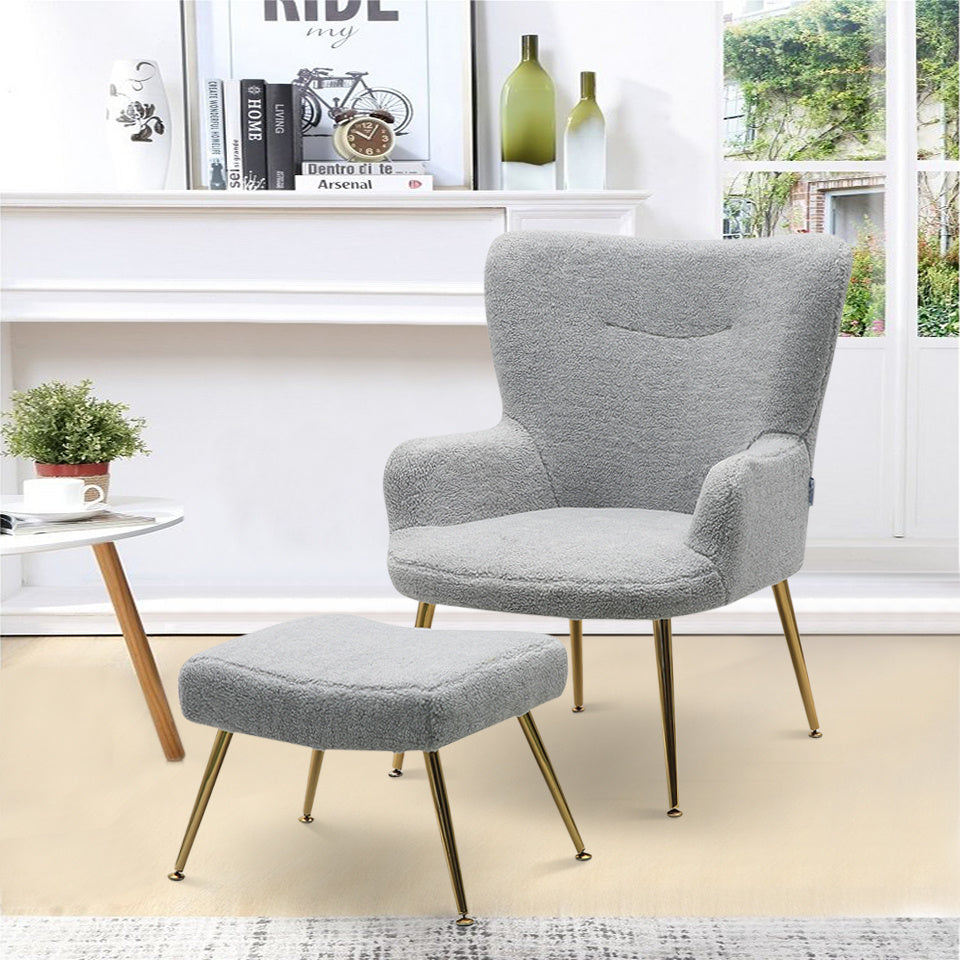 Classic Smiley Lounge Armchair and Footstool, Light Grey