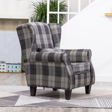 Load image into Gallery viewer, Wing Back Armchair Fabric Tartan Accent Chair Grey
