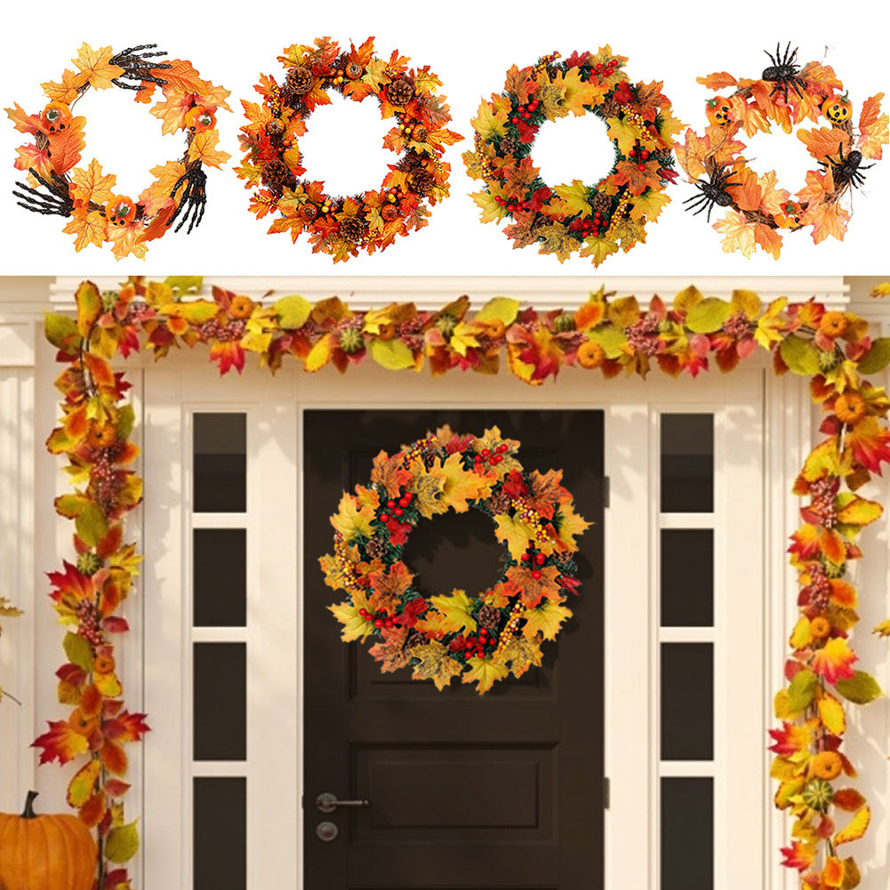 Artificial Maple Leaf Wreath Outdoor Decoration for Halloween and Thanksgiving, SP1783