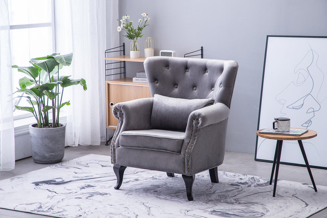 Fabric Linen Upholstered Armchair Accent Chair Grey