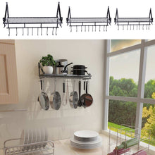 Load image into Gallery viewer, Kitchen Cookware Organiser Rack Wall Mounted Hanging Pot Pan Shelf With Hooks
