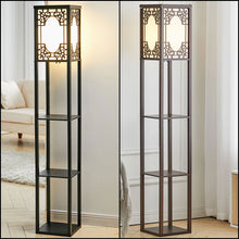 Load image into Gallery viewer, 3-in-1 Wooden &amp; Linen Floor Lamp with Shelves Units
