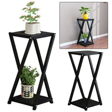 Load image into Gallery viewer, 2 Tier Black Metal Plant Stand for Garden Corner Display
