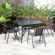 Load image into Gallery viewer, Garden Ripple Glass Square Table With Umbrella Hole, Black Table + 4 Chairs
