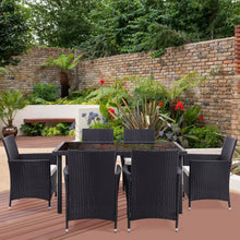 Load image into Gallery viewer, 105CM Patio Garden Square Rattan Frame Glass Top Table
