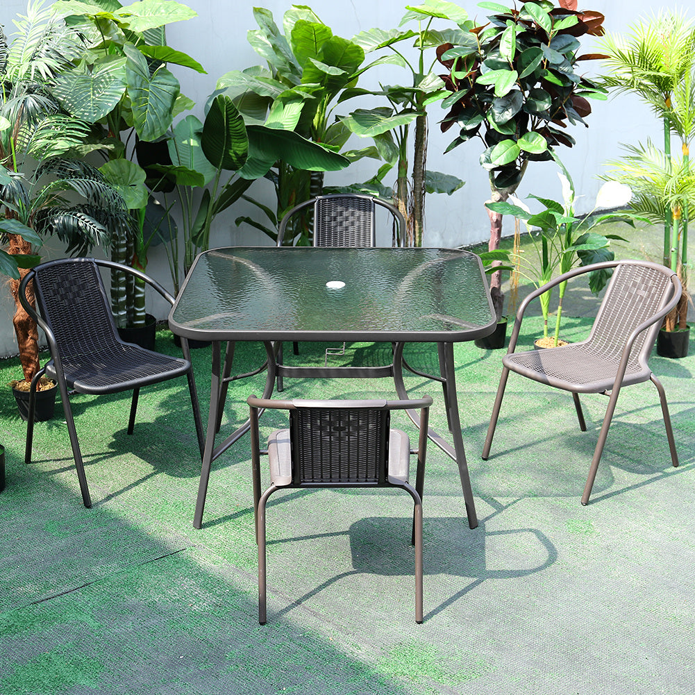 Garden Ripple Glass Square Table With Umbrella Hole