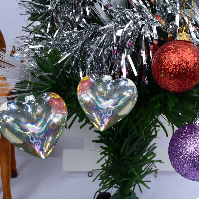 12 Pcs Heart Shape Glass Ornaments Christmas Hanging Decor Baubles