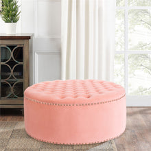 Load image into Gallery viewer, Round Frosted Velvet Ottoman Footstool
