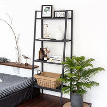 Load image into Gallery viewer, 4 Tier Leaning Ladder Bookshelf Shelving Plant Step Rack, Black
