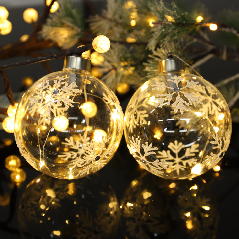 Christmas Clear Bauble Snowflake Pattern Balls With LED Light