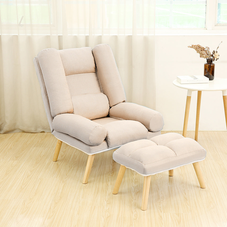 Lounge Recliner Chair And Footstool, Beige