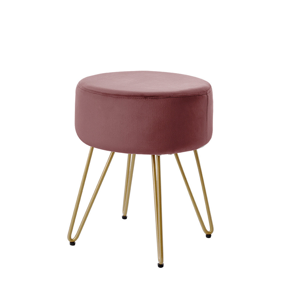 Soft Velvet Round Dressing Table Stool with Wire Legs