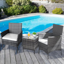 Load image into Gallery viewer, Set of 3 Outdoor Patio Rattan Furniture Modern Bistro Chair and Side Table Set
