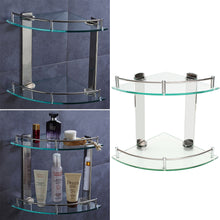 Load image into Gallery viewer, 2 Tier Glass Corner Floating Storage Shelves Tidy Bathroom Shower Organizer Rack
