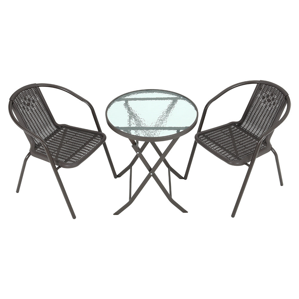 Outdoor Metal Coffee Dining Set, Brown Table + 4 Chairs