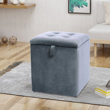 Load image into Gallery viewer, Grey Velvet Padded Dressing Table Stool with Storage
