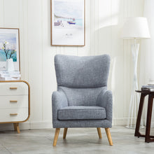 Load image into Gallery viewer, Fabric Armchair Wing Back with Footstool Light Grey
