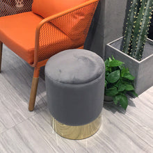 Load image into Gallery viewer, Round Velvet Dressing Footstool with Gold-Plated Bottom
