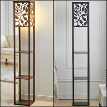 Load image into Gallery viewer, 3-in-1 Wooden &amp; Linen Floor Lamp with Shelves Units
