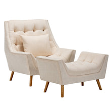 Load image into Gallery viewer, Chenille Lounge Armchair And Footstool, Beige
