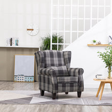 Load image into Gallery viewer, Wing Back Armchair Fabric Tartan Accent Chair Grey
