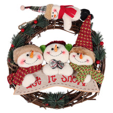 Load image into Gallery viewer, Livingandhome 29cm Christmas Handcraft Wicker Wreath with Xmas Snowman Dolls, CD0386
