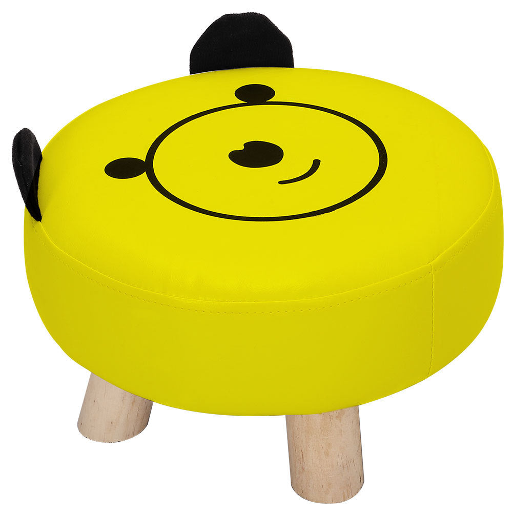 PU Leather Footstool Cartoon Pattern Round Pouffe Children Seat