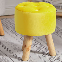 Load image into Gallery viewer, Upholstered Round Footstool Wood Legs
