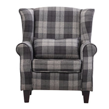 Load image into Gallery viewer, Wing Back Armchair Fabric Tartan Accent Chair Grey
