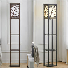 Load image into Gallery viewer, 3-in-1 Wooden &amp; Linen Floor Lamp with Shelves Units
