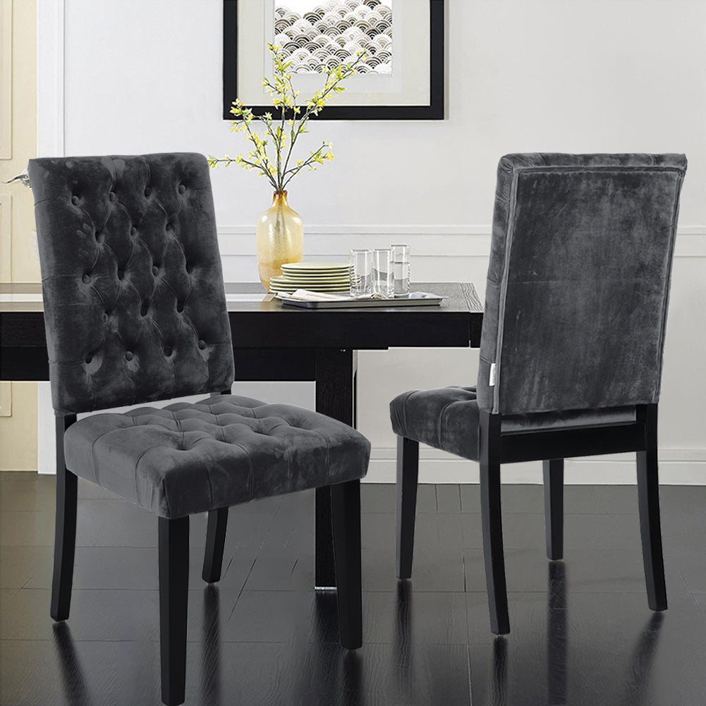 Set of 2 High Back Velvet Buttoned Dining Chairs