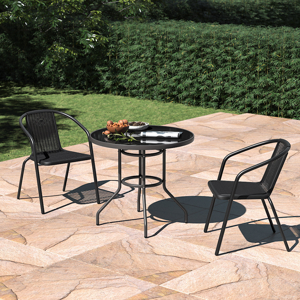 Garden Round Table With Umbrella Hole With 2 Chairs