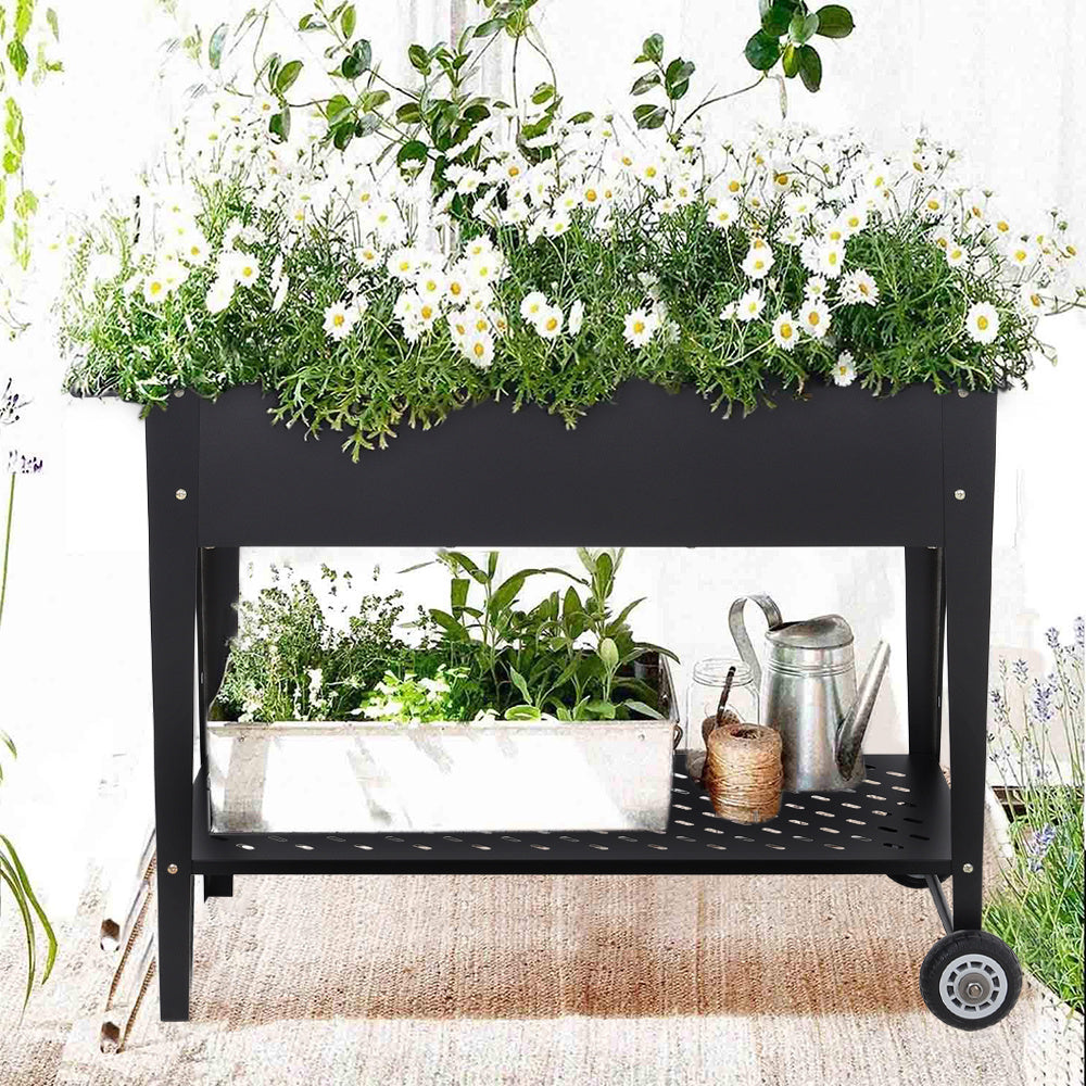 Mobile Raised Garden Bed with Shelf Vegetables Flower Planter Box