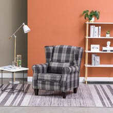 Load image into Gallery viewer, Wing Back Armchair Fabric Tartan Accent Chair Grey
