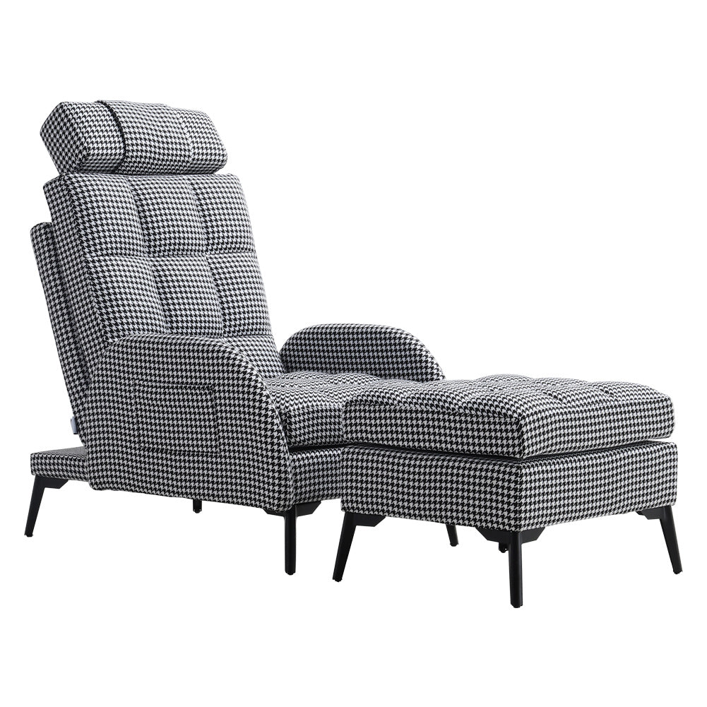 Livingandhome Adjustable Houndstooth Recliner Chair with Footstool