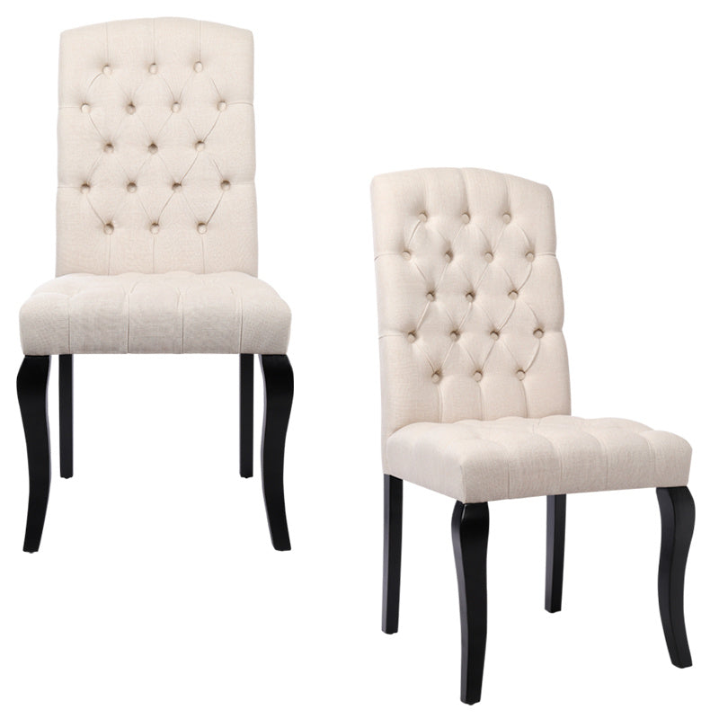 2PCS Classic Linen Fabric Upholstered Dining Chairs