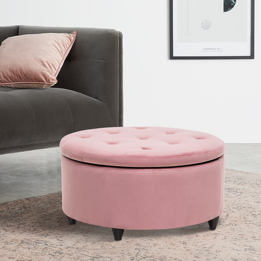 80CM Round Velvet Storage Footstool, Pink