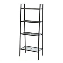 Load image into Gallery viewer, 4 Tier Leaning Ladder Bookshelf Shelving Plant Step Rack, Black
