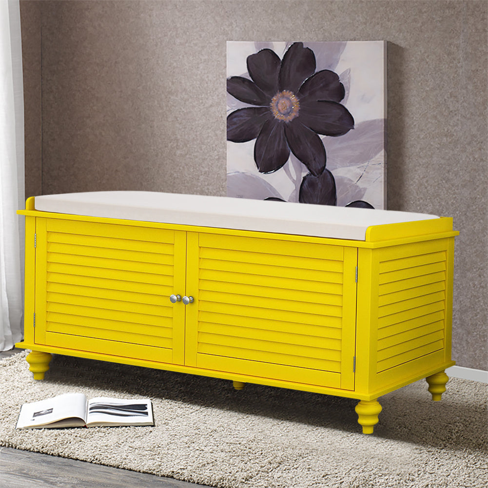 Window Bench Shoes Cabinet Storage Rack with Seat Cushion, Yellow