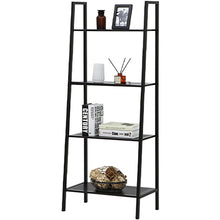 Load image into Gallery viewer, 4 Tier Leaning Ladder Bookshelf Shelving Plant Step Rack, Black
