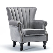 Load image into Gallery viewer, Linen Fabric Wing Back Armchair Upholstery Light Grey
