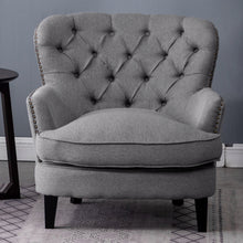 Load image into Gallery viewer, Classic Linen Armchair with Wooden Legs
