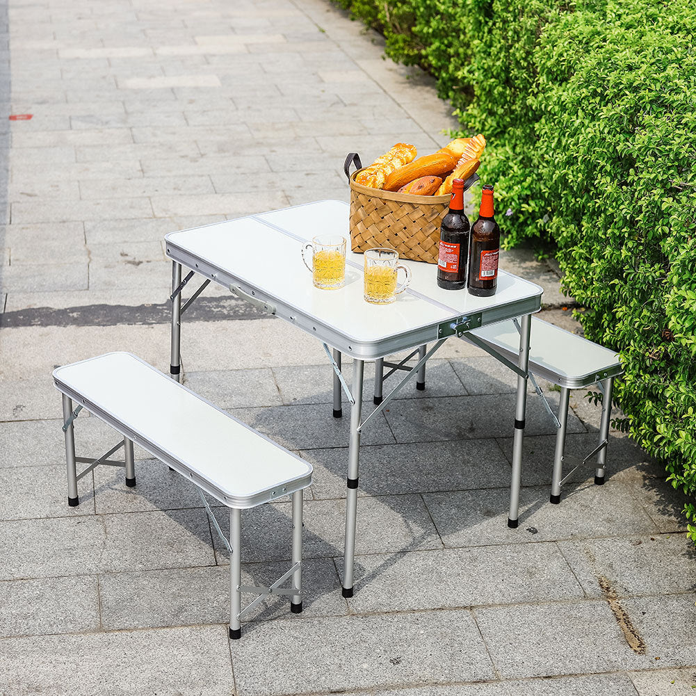 Set of 3 Outdoor Picnic Camping Folding Table And 2pcs Benches Set