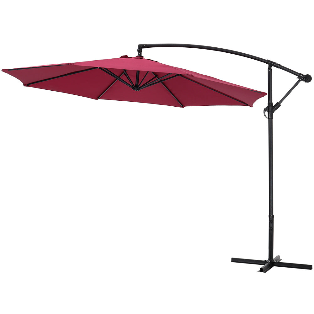 Garden 3M Banana Parasol Cantilever Hanging Sun Shade Umbrella Shelter with Cross Base