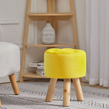 Load image into Gallery viewer, Upholstered Round Footstool Wood Legs
