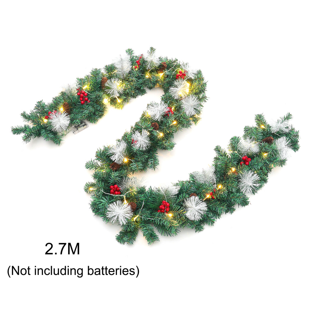 9ft/2.7m Christmas Garland Decoration with LED Light Door Wreath Xmas