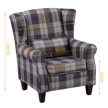 Load image into Gallery viewer, Wing Back Armchair Fabric Tartan Accent Chair Grey
