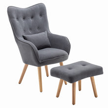 Load image into Gallery viewer, Frosted Velvet Upholstered Armchair with Footstool and Cushion

