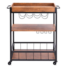 Load image into Gallery viewer, 3 Tier Kitchen Serving Trolley Cart Wood Tray
