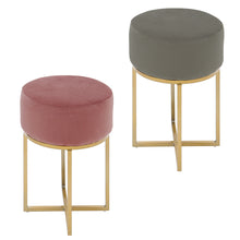 Load image into Gallery viewer, Round Pouffe Metal Golden Leg Dressing Table Stool
